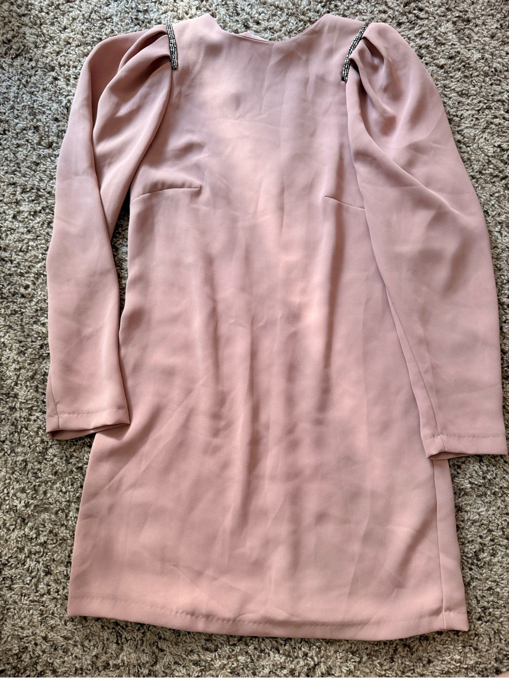 H&M Dusty Pink Long Sleeve Shift Dress with Shoulder Beading